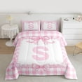 thumbnail image 2 of jejeloiu Cartoon Bow Knot Queen Comforter Set,Letter S Print Bedding Comforter Set For Girls Women Reversible 3-Piece, 2 of 8