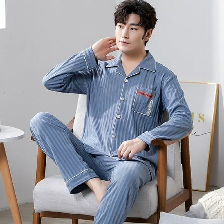 

PIKADINGNIS Autumn Winter Mens Cotton Pajamas Button Lapel Sleepwear Leisure Pajama Sets Casual Sleep&Lounge Father Pyjamas Male Pijama