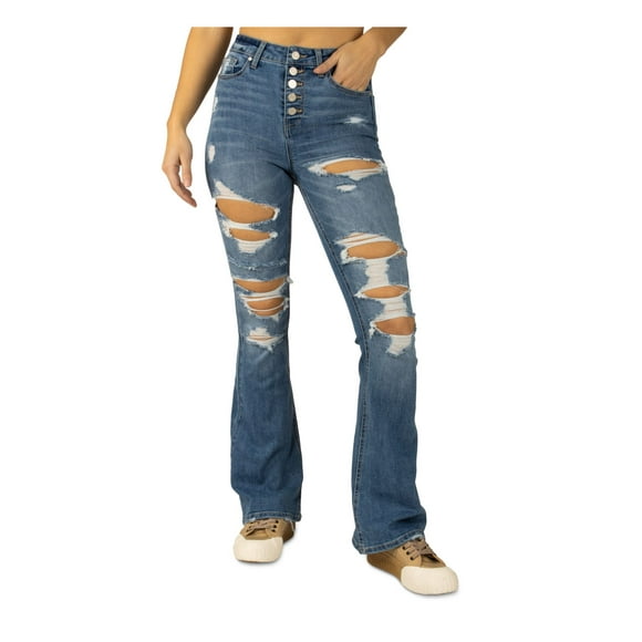 INDIGO REIN Jeans Taille Haute à Bouton-Volant Bleu pour Femmes 15