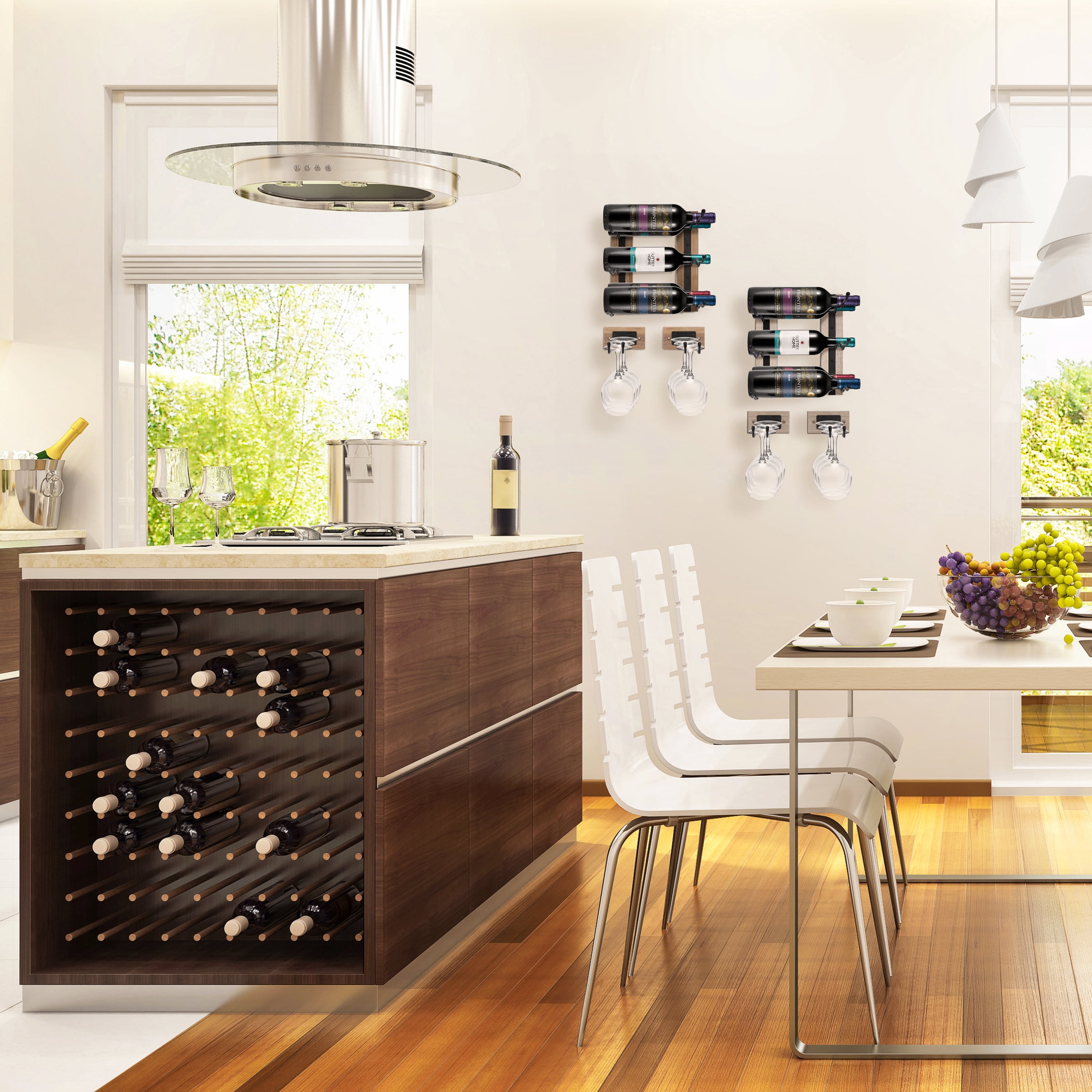 Sorbus Wall Wine & Glass Rack Set – Wood & Metal Holder for Bottles & Stemware, Mahogany Wood