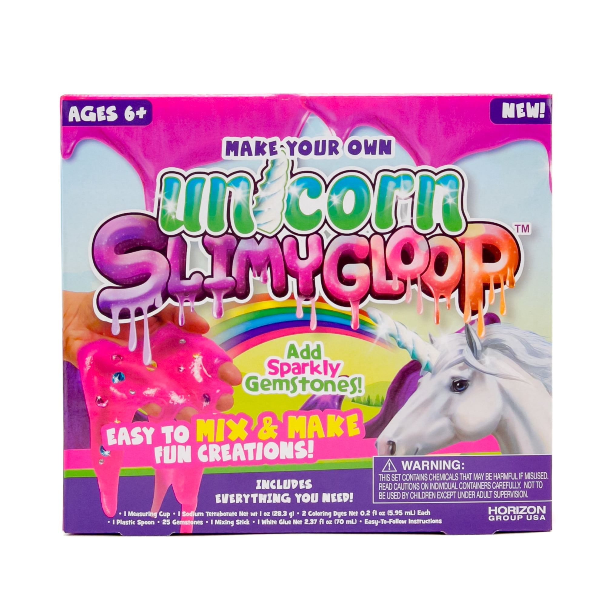 Sensory & Messy Play Certified Biodegradable Toy Turn water into gooey Slime Unicorn Slime Play Pink Includes 2 x Unicorn Figures 