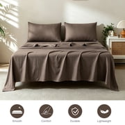 Jessy Home Bed Sheets Set 4 Piece Queen/Full Sheet Set Brown Gray Cotton Blend Fitted Sheet, Flat Sheet & 2 Pillowcases Bedding Set