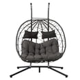 thumbnail image 3 of 2 Persons Egg Chair With Stand Indoor Outdoor Swing Chair Patio Wicker Hanging Egg Chair Hanging Basket Chair With Stand For Bedroom Living Room Balcony,Dark Gray, 3 of 22