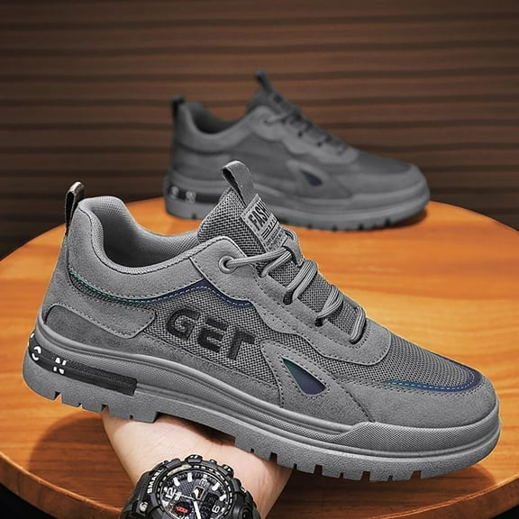 XIMIN Men's Soft Sole Slip On Round Toe Sneakers Lightweight Lace-up Splash-Proof Work Shoes Cushioning Safety Shoes Industrial Construction Warehouse Shoes