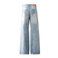 thumbnail image 4 of Men Wide Leg Distressed Jeans Washed Cats Whisker Pattern Slightly Stretchy Durable Casual Everyday Fashion Versatile, 4 of 9