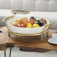 thumbnail image 2 of CosmoLiving by Cosmopolitan 19" x 6" White Glass Kitchen Serving Bowl with Gold Metal Stand, 1-Piece, 2 of 8