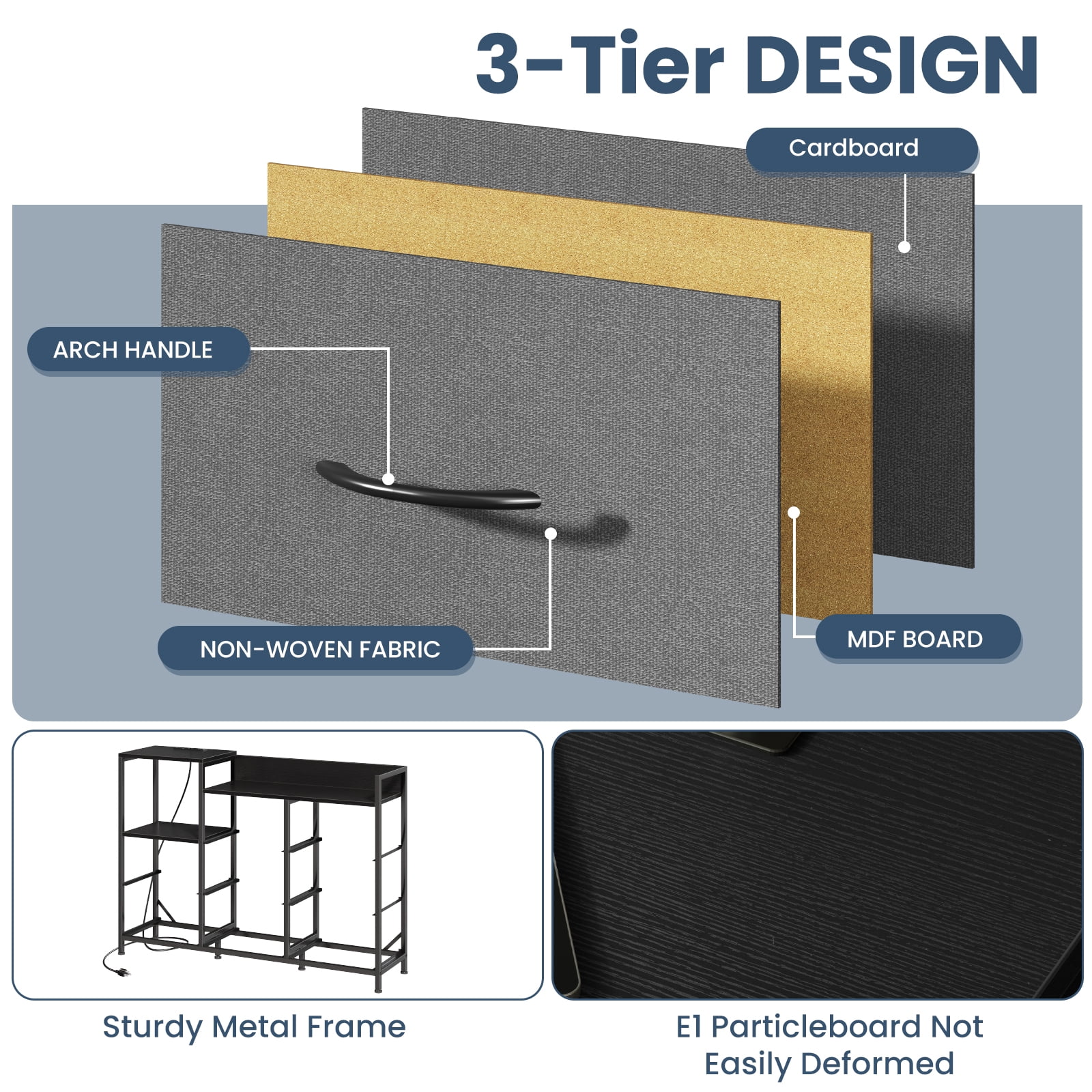 EDX 8 Drawer Dresser TV Stand, with Power Outlets and Open Shelves, for Bedroom and Living Room, Gray