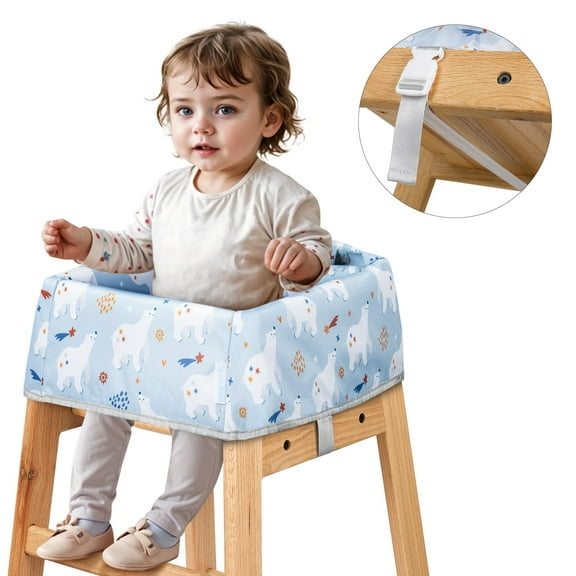 High Chair Cover for Baby Restaurant: Sprouterie Baby Highchair Covers for Restaurant Waterproof Washable Stain and Slip Resistant Portable for Children Outdoor Indoor Eating Blue Polar Bear