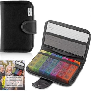 Weekly pill organizer with black bag, 7 day pill organizer with 28 compartments for vitamins, supplements and medications