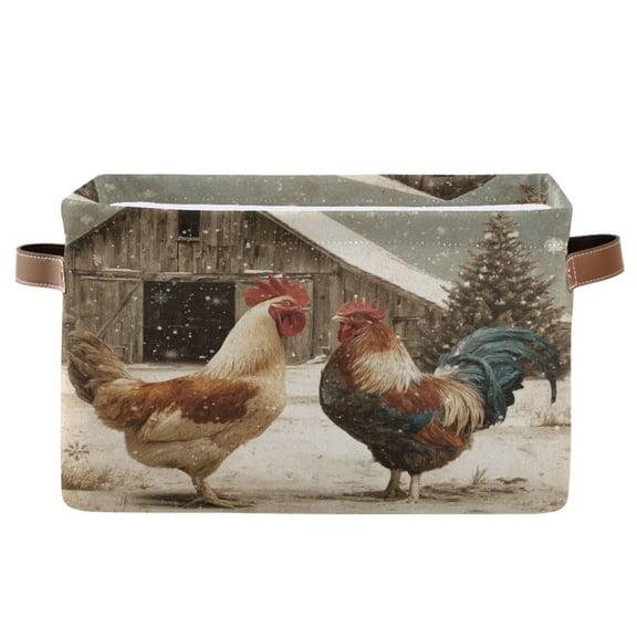 1-Pack Square Closet Organizers with Handles Open Basket Bins Chicken and Rooster Storage Basket for Home Office