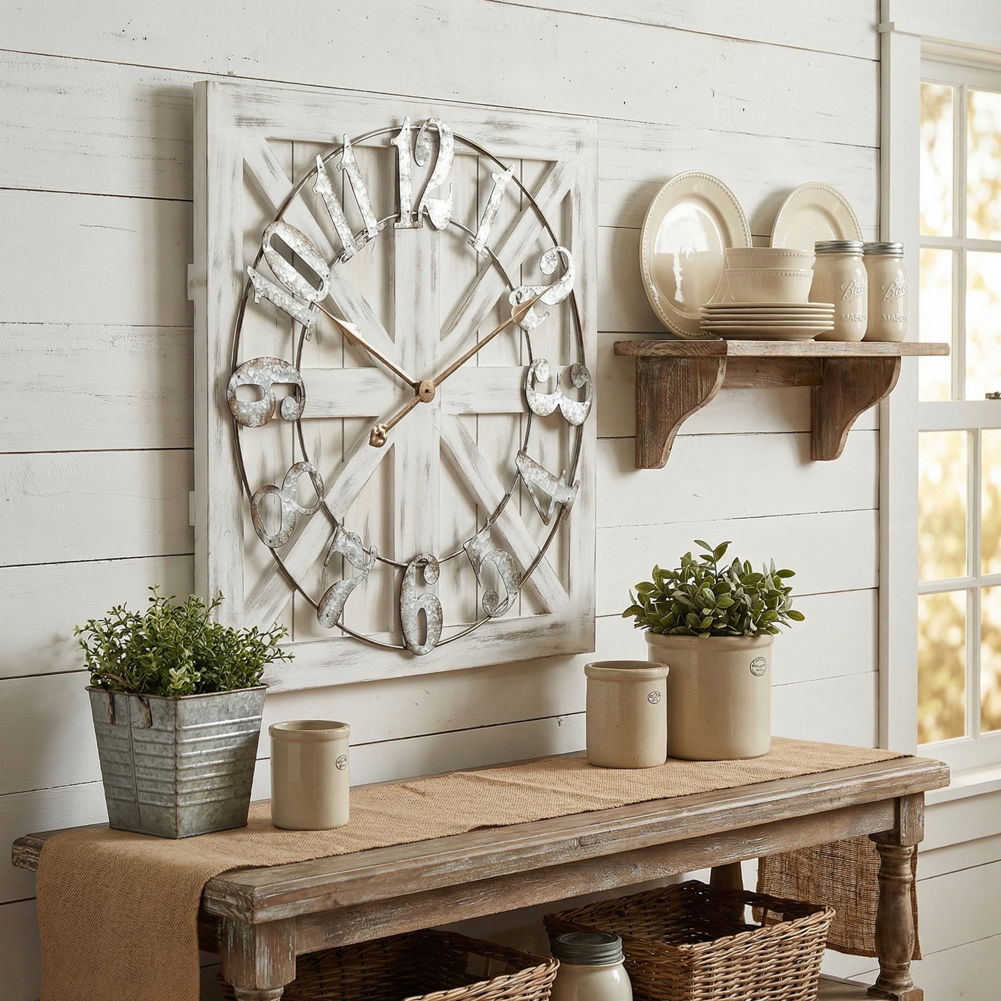 EMAX HOME 24 in Quartz Farmhouse Wall Clocks, Roman Numerals, Silent