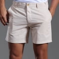 thumbnail image 2 of Jean Shorts Men Solid Color Linen Button Design Shorts With Pockets Versatile Trendy Summer Loose Short Pants For Men Beige XXL, 2 of 5