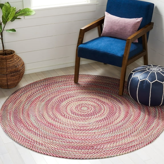 SAFAVIEH Braided Leilah Abstract Cotton Reversible Area Rug, Light Blue/Rust, 4' x 4' Round