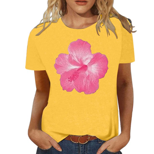 LUOGENLI T-shirts pour Femmes Mode Décontractée Chemises Imprimées Col Rond Manches Courtes Tee Tops Tunique Blouse 4TG T-shirts Graphiques pour Femmes Jour de la Saint-Patrick Jaune m