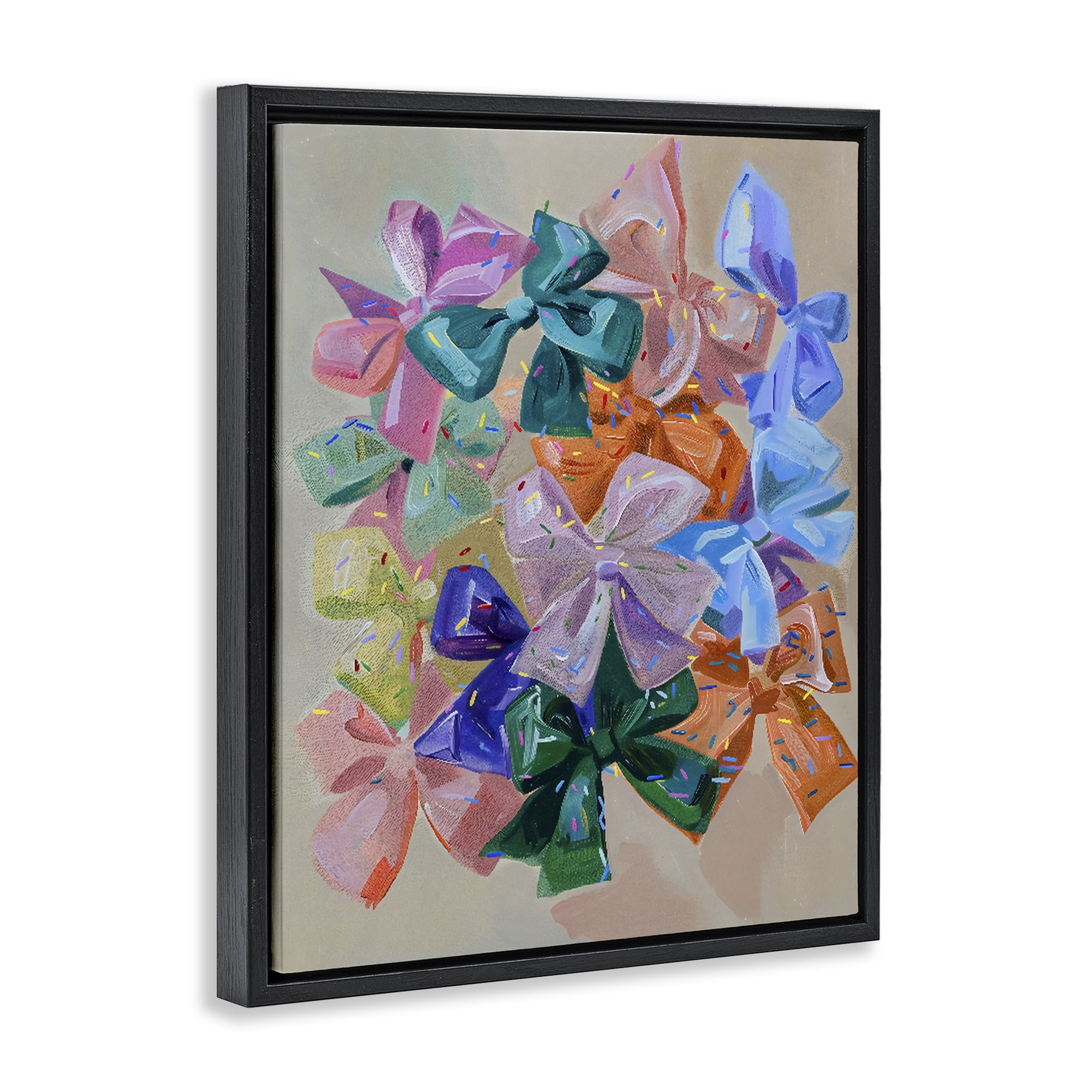 Stupell Industries Bright Bows Cluster with Sprinkles Black Framed Floater Canvas Wall Art, design by The Prints Vibe