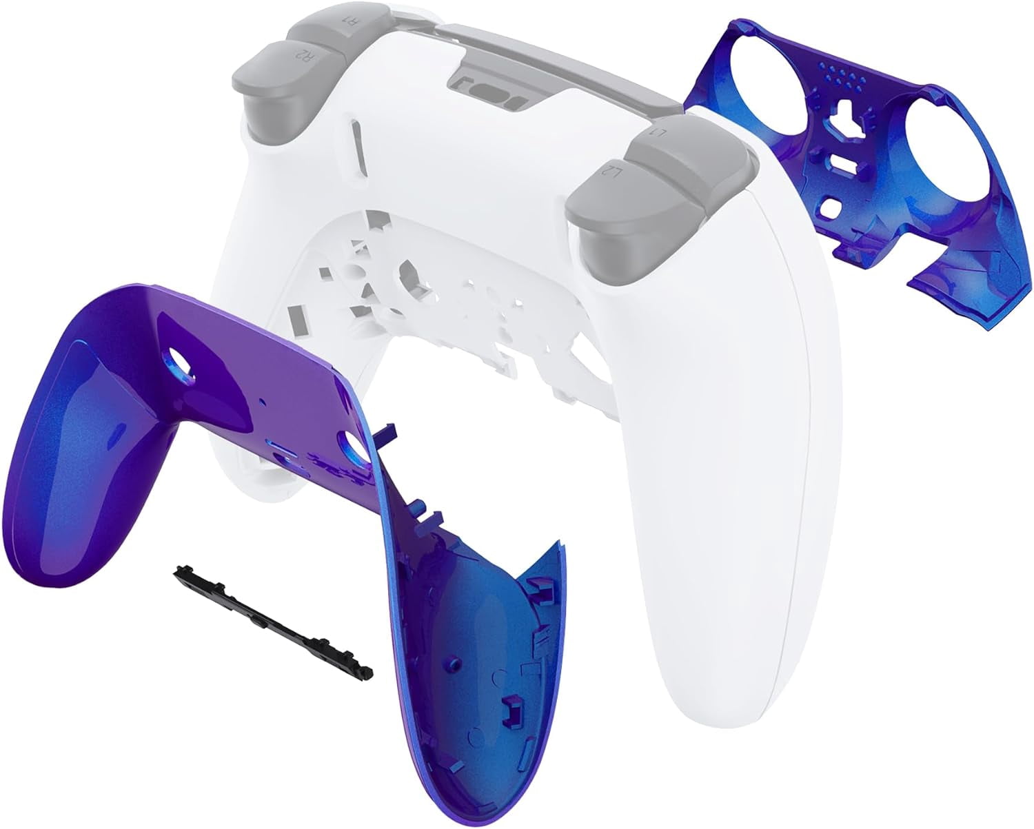 eXtremeRate Top Bottom Decorative Trim Shell Compatible with ps5 Edge Controller DIY Replacement Front Back Clip Shell, Custom Chameleon Purple Blue Plates Cover Compatible with ps5 Edge Controller