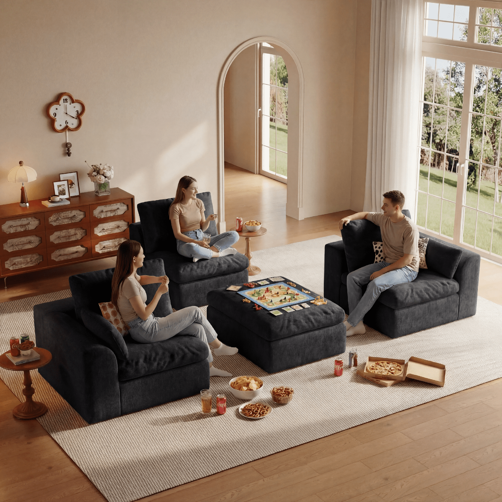Cubente 108" Cloud Sectional Couch, Boneless Couch, L Shaped Couch with Ottoman, Chenille Modular Sofa for Living Room