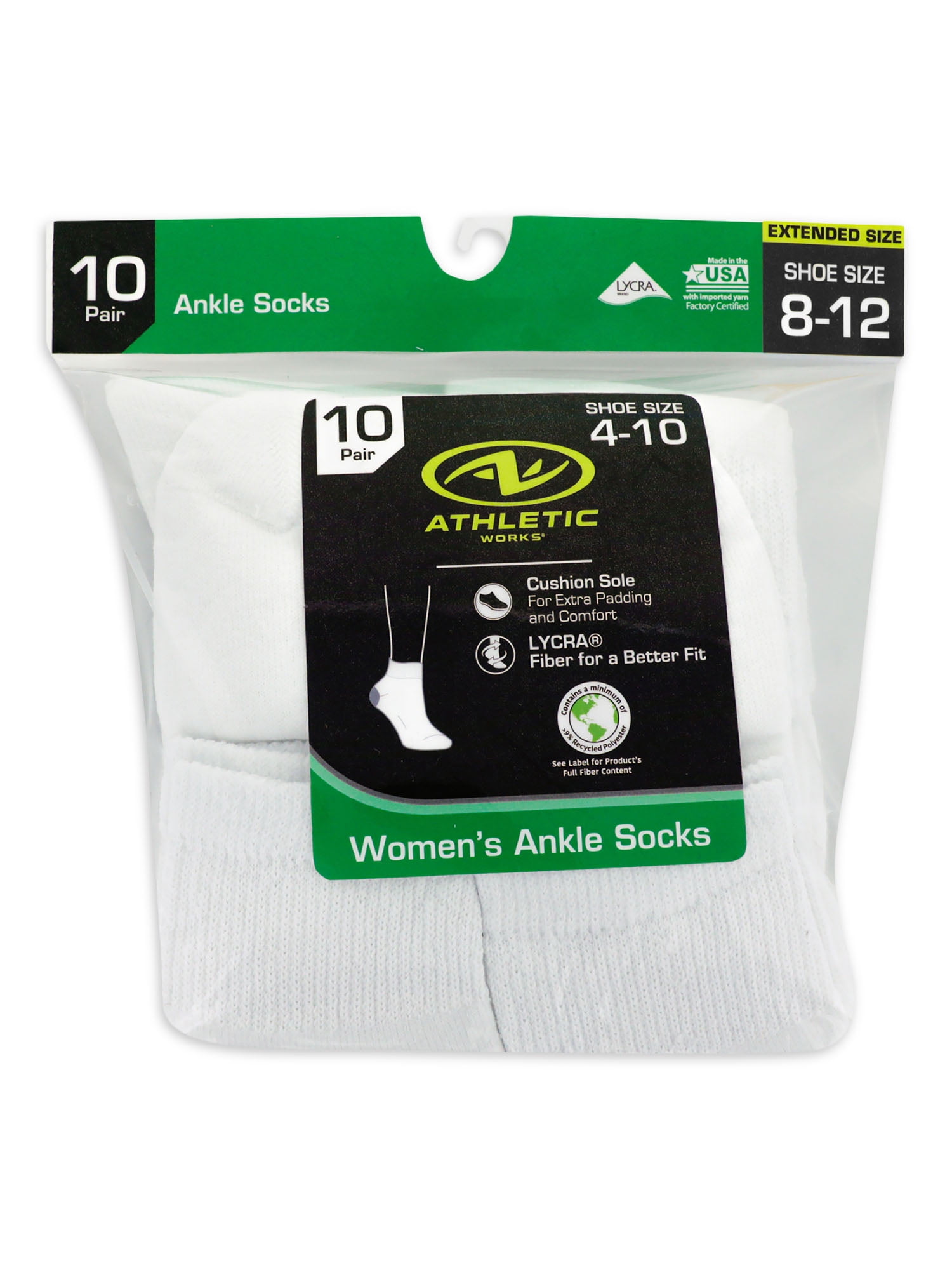 Athletic Works Women's Cushioned Ankle Socks 10 Pack