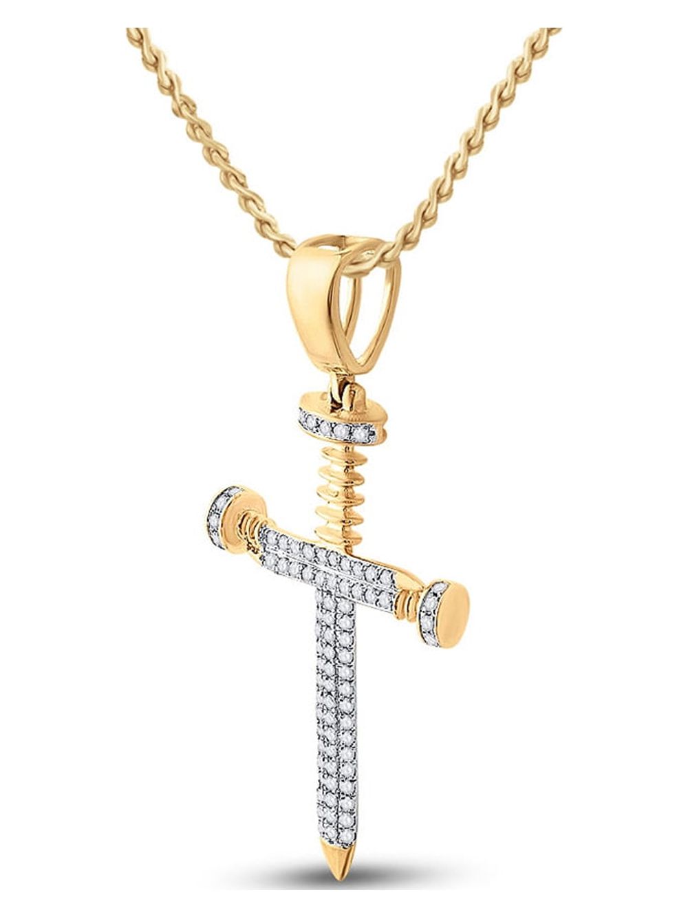 Diamond Queen 10kt Yellow Gold Mens Round Diamond Nail Cross Charm Pendant 3/8 Cttw