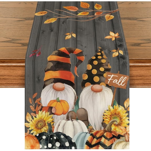 SM-XLHN Fall Gnomes Pumpkins Sunflower Maple Leaves Thanksgiving Table Runner, Seasonal Harvest Vintage Kitchen Dining Table Decoration for Indoor Outdoor Home Party Decor 13 x 72 Inch