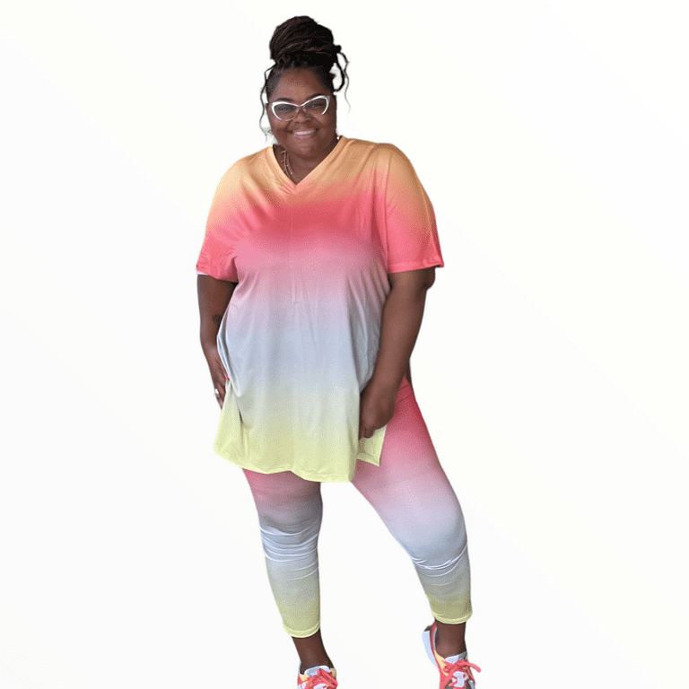 Plus Size Women's Ombre Orange Leggings Set