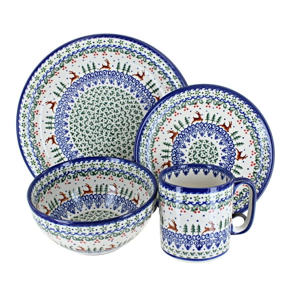 Blue Rose Polish Pottery Reindeer Delight 16 Piece Dinner Set