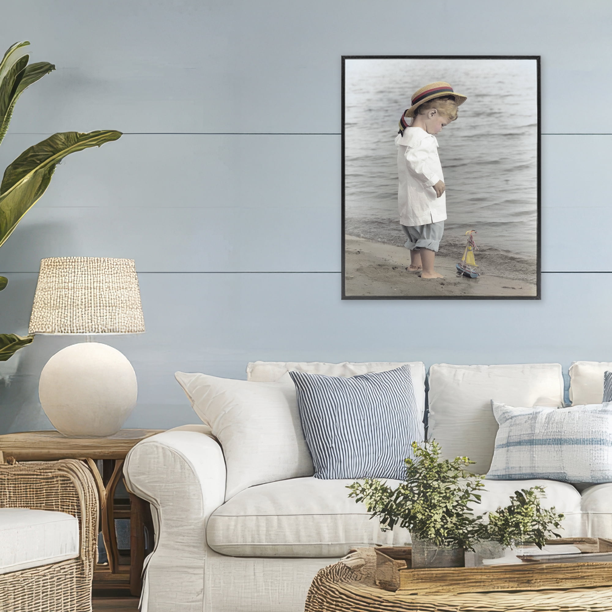 Stupell Industries Child on Beach Shore Black Framed Giclee Art, design by Kendra Dew
