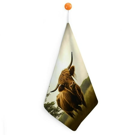 

Autua Cow Grass Trees Hand Drying Towels with Loop Superfine Fiber Kitchen Bathroom 11.8x11.8in 1pcs
