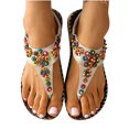 thumbnail image 3 of Penkiiy Women's Sandals Beaded Flat Summer Shoes T-Strap Thong Bohemian Casual Dressy Sandals for Women 42 White, 3 of 7