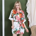 thumbnail image 2 of Defitshape Women's Summer Kimono Robe Short Pjs Satin Bride Soft Floral Printed V Neck Silky Bathrobe White Large, 2 of 4