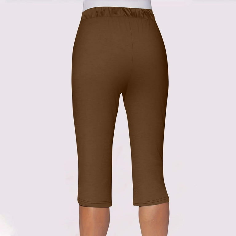 Capri Pants for Women Elastic Waisted Straight Leg Side Split Casual ...