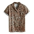 thumbnail image 2 of ICHUANYI Clearance Mens Leopard Printed Chest Pocket Turn Down Collar Short Sleeve Casual Loose Shirt(Brown, XXL) Ichuanyi Ichuanyi, 2 of 8