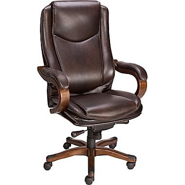 staples eastcott top grain leather mid back executive chair brown