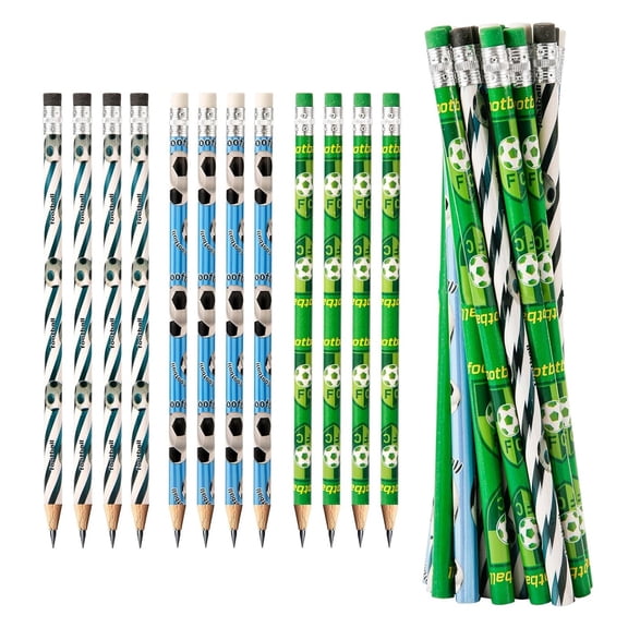 QAQuu 12Pcs Soccer Pencils, Sports Pencils with Erasers, Funny Wooden Pencils for Writing, Drawing and Sketching, Sports Themed Party Favors, Office Supplies, Classroom Must Haves, 7.5", 3 Styles