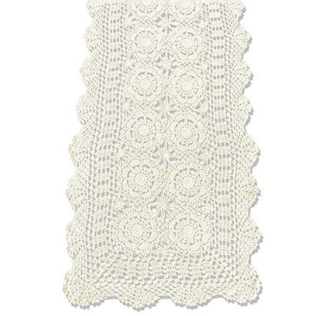 

KEPSWET Cotton Handmade Crochet Lace Table Runner Beige Rectangle Coffee Table