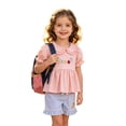 thumbnail image 3 of HAYIMI Girls Summer School Short Sleeve Tops Shorts With Cute Pencil Embroidery Two Piece Outfit Sets Soft Clothes Sets, 3 of 8