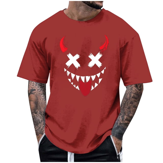 Blusas y camisas de manga corta y cuello redondo para hombre. Blusas/camisetas de manga corta con cuello redondo y estampado de Halloween para hombre. Blusa para hombre.