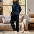 thumbnail image 2 of Satin Pj Set for Women Two Piece Valentines Pajamas for Women Long Sleeve Button Down Sleep & Lounge Navy Pajama Sets for Women, 2 of 4