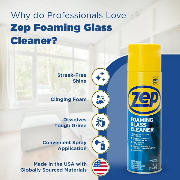 Zep Foaming Glass Cleaner, 19 oz Aerosol, Case of 4, Shine for