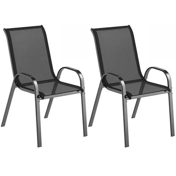 Outsunny Set of 2 Outdoor Patio Dining Chairs Stackable Lawn Chairs, Black