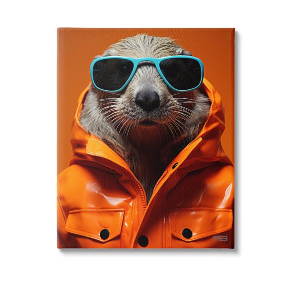 Stupell Industries Trendy Otter with Glasses Animals & Insects Painting Gallery Wrapped Canvas Art Print Wall Art, 16 x 20