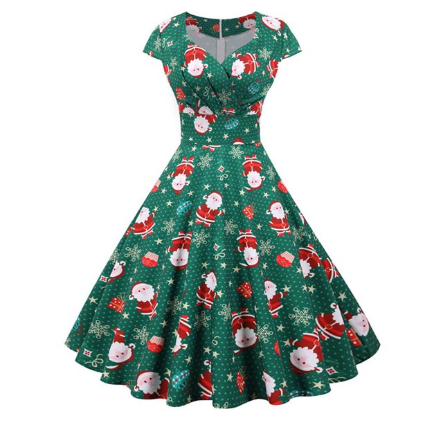 Vestido de fiesta de Navidad para mujer, manga corta, cuello en V, elegante estampado Vintage, vestido veraniego para graduación de Año Nuevo, bata 3XL
