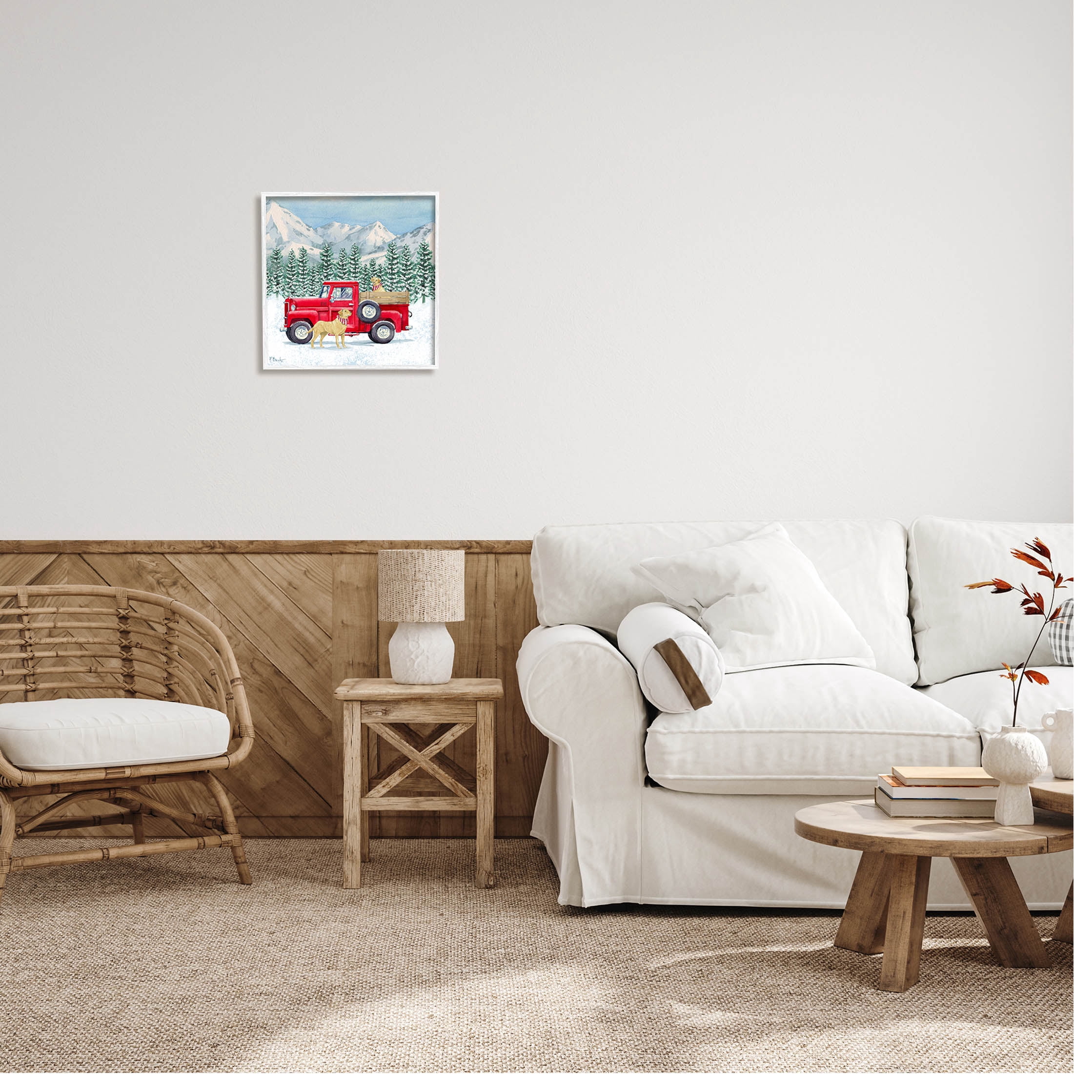 Stupell Industries Winter Pups Holiday Red Truck Painting White Framed Art Print Wall Art, Design by Paul Brent