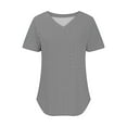 thumbnail image 4 of Olyvenn Womens Eyelet T Shirts V Neck Short Sleeve Casual Tops Summer Fashion Loose Fit Basic Tees with Curved Hem Gray XL, 4 of 5