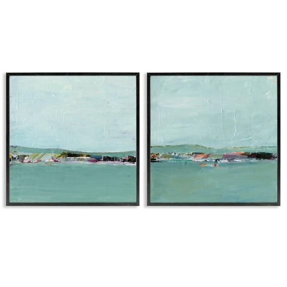 Stupell Industries Abstract Sea Distant Cliffs Abstract Painting Black Framed Art Print Wall Art, 12 x 12, Set of 2