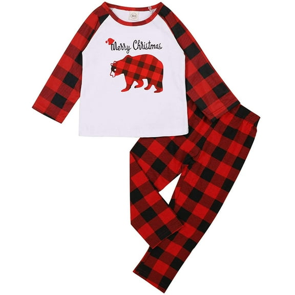 Sinhoon Toddler Kids Boys Girls Christmas Clothes Kid Sister Brother Matching Outfits Red Plaid Bear Top T-Shirt and Pants Set (7-8Y)