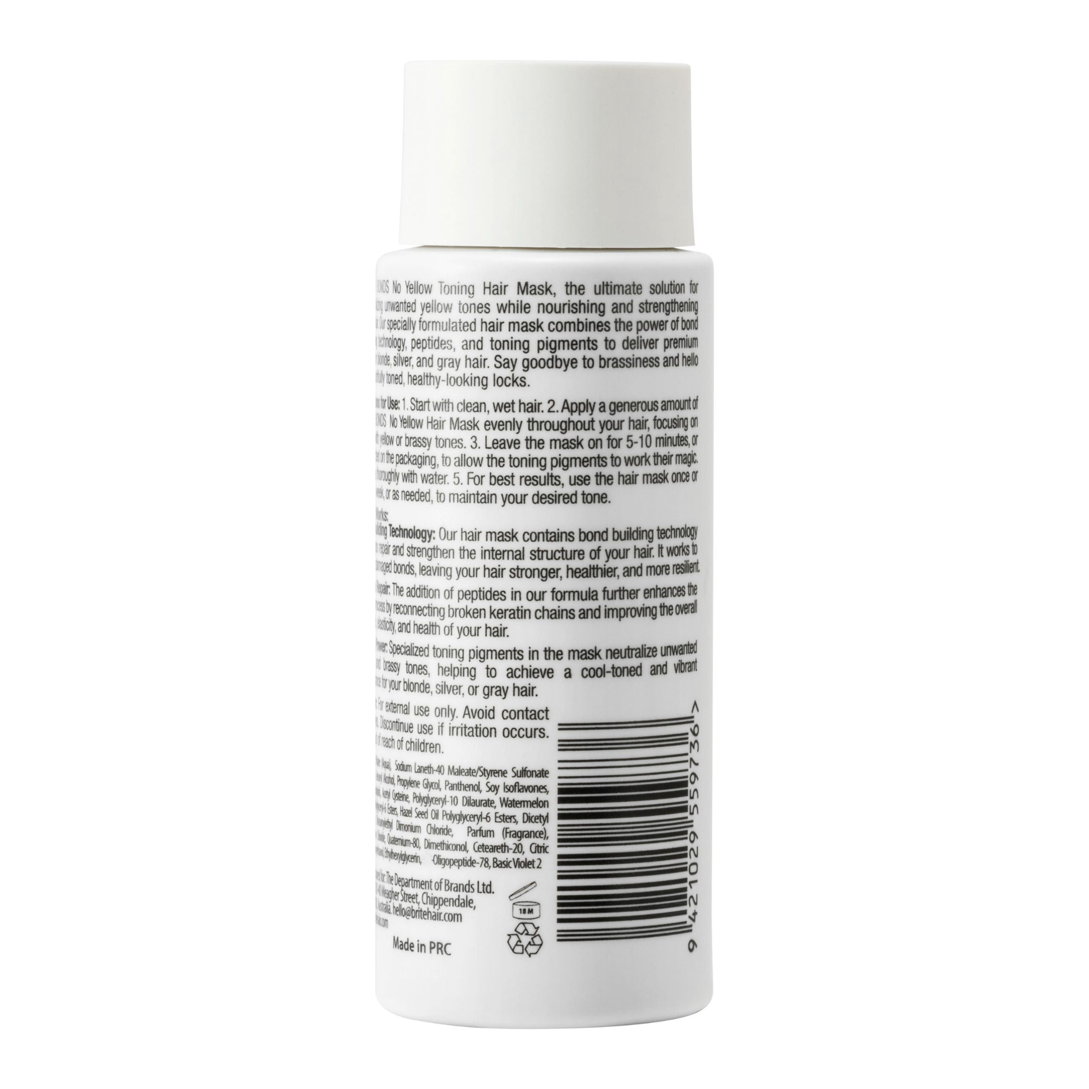 BRITE BONDS No Yellow Toning Mask for Blonde, Silver, & Gray Hair, 3.38 fl oz