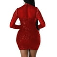 thumbnail image 3 of Oplxuo Sexy Feather Patchwork Sequins Club Dresses for Women Rhinestone Long Sleeve Mini Bodycon Evening Party Cocktail Dress, 3 of 4
