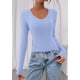 thumbnail image 2 of Crop Top PRETTYGARDEN Mujer Manga Larga Cuello en V Azul Claro, 2 of 8