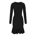 thumbnail image 5 of IROINNID Long Sleeve Dress for Women Knee-Length Sheath Dress Slim Waist Dress Long Sleeve Solid Color Dress,Black, 5 of 6